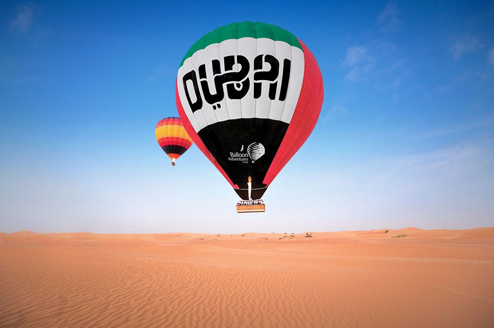 Hot Air Ballooning at Sunrise Over the Dubai Desert